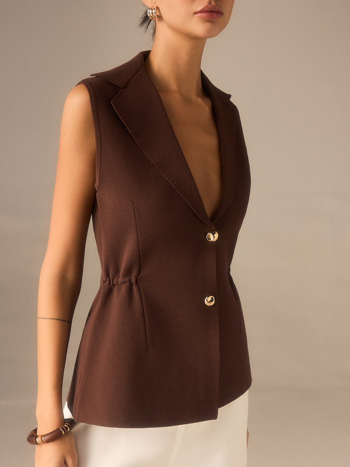 Blazer Tricoté Sans Manches à Boutons en Métal