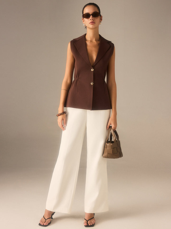 Blazer Tricoté Sans Manches à Boutons en Métal