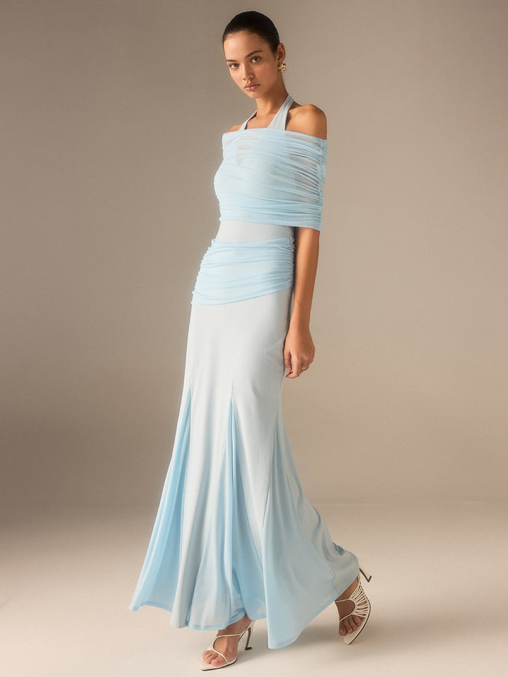Robe Maxi Élastique Semi-Transparente Ruchée