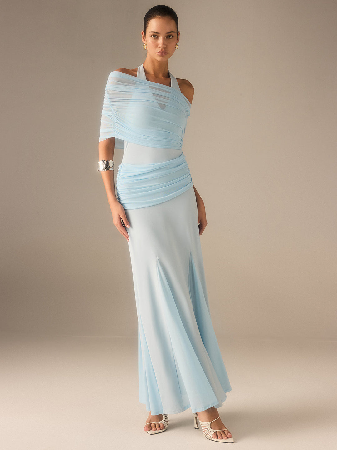 Robe Maxi Élastique Semi-Transparente Ruchée