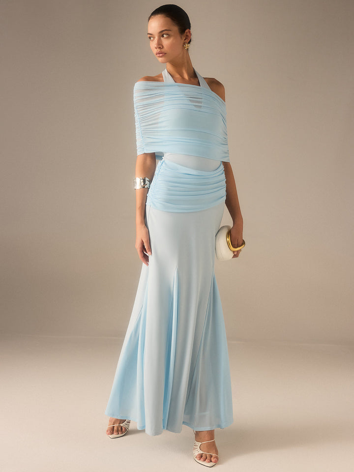 Robe Maxi Élastique Semi-Transparente Ruchée