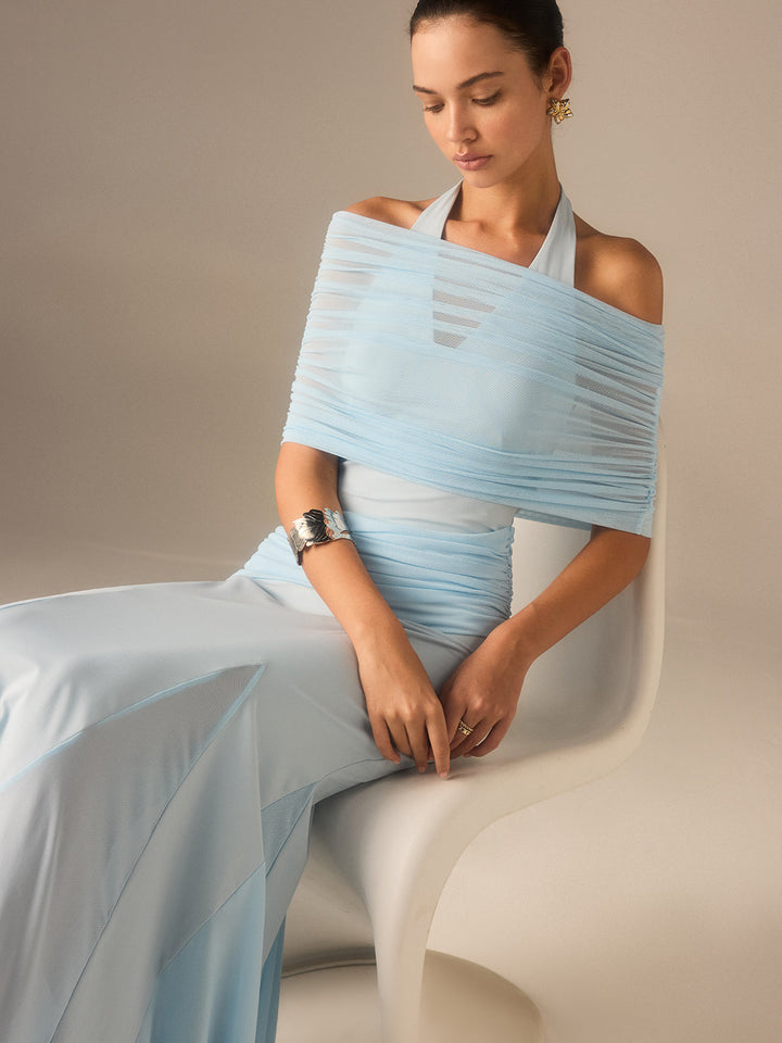 Robe Maxi Élastique Semi-Transparente Ruchée