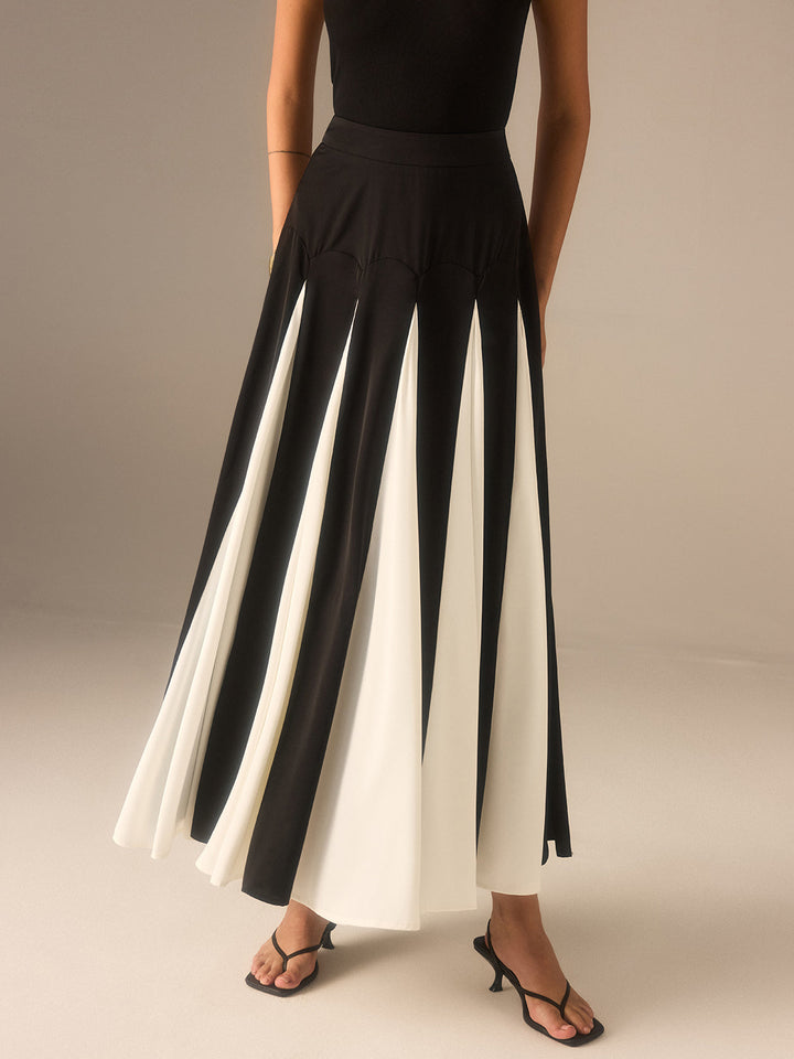 Jupe Midi Color-Block avec Panneaux Insérés