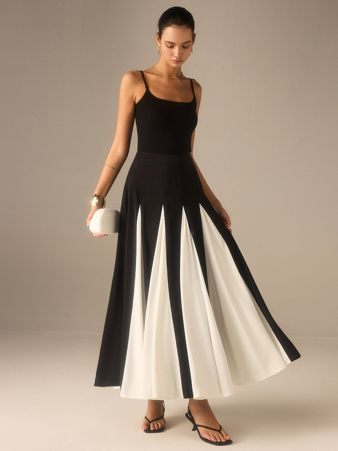 Jupe Midi Color-Block avec Panneaux Insérés