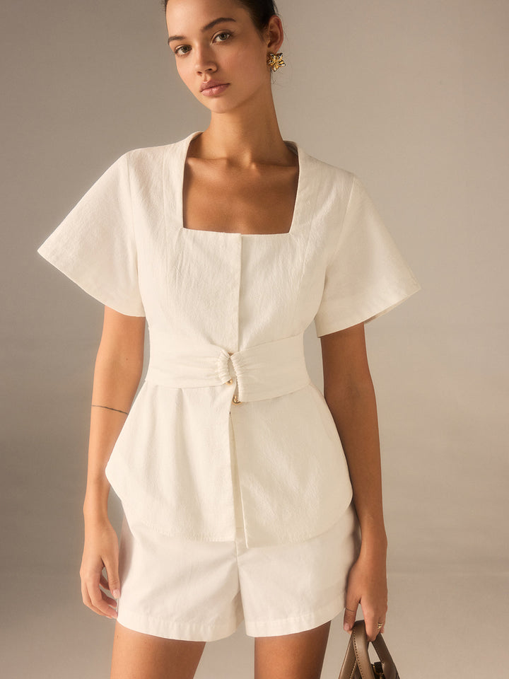 Haut en coton à col carré avec ceinture