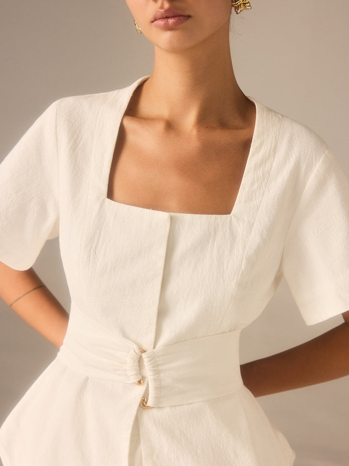 Haut en coton à col carré avec ceinture