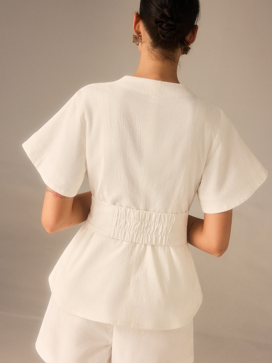 Haut en coton à col carré avec ceinture