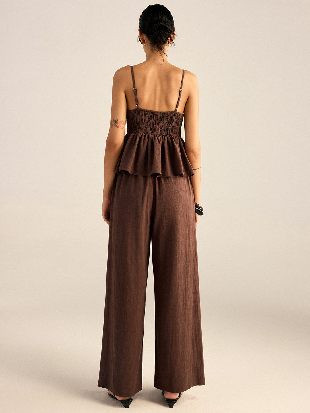Ensemble haut et pantalon en coton avec bretelles perlées