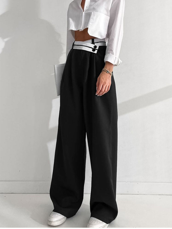 Pantalon Robe Jambe Large Ceinture Contrastée Asymétrique