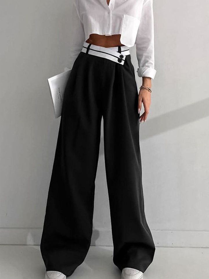 Pantalon Robe Jambe Large Ceinture Contrastée Asymétrique