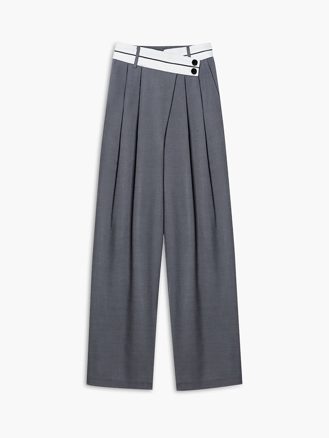 Pantalon Robe Jambe Large Ceinture Contrastée Asymétrique