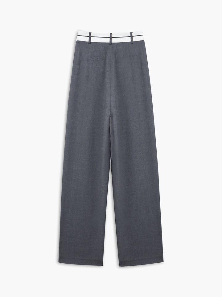 Pantalon Robe Jambe Large Ceinture Contrastée Asymétrique