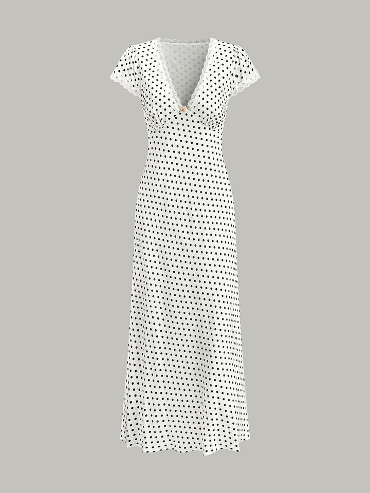 Robe à Pois avec Bordure en Dentelle