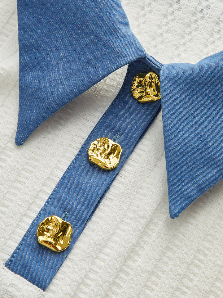 Polo Tricot à Col en Jean avec Bouton Métallique
