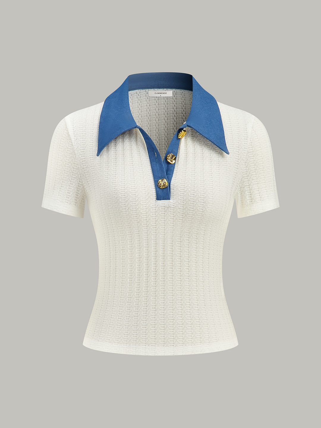 Polo Tricot à Col en Jean avec Bouton Métallique