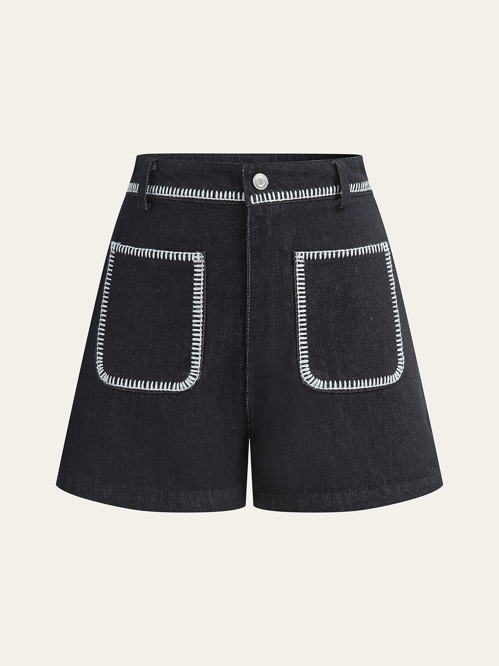 Short en jean à bordures contrastantes