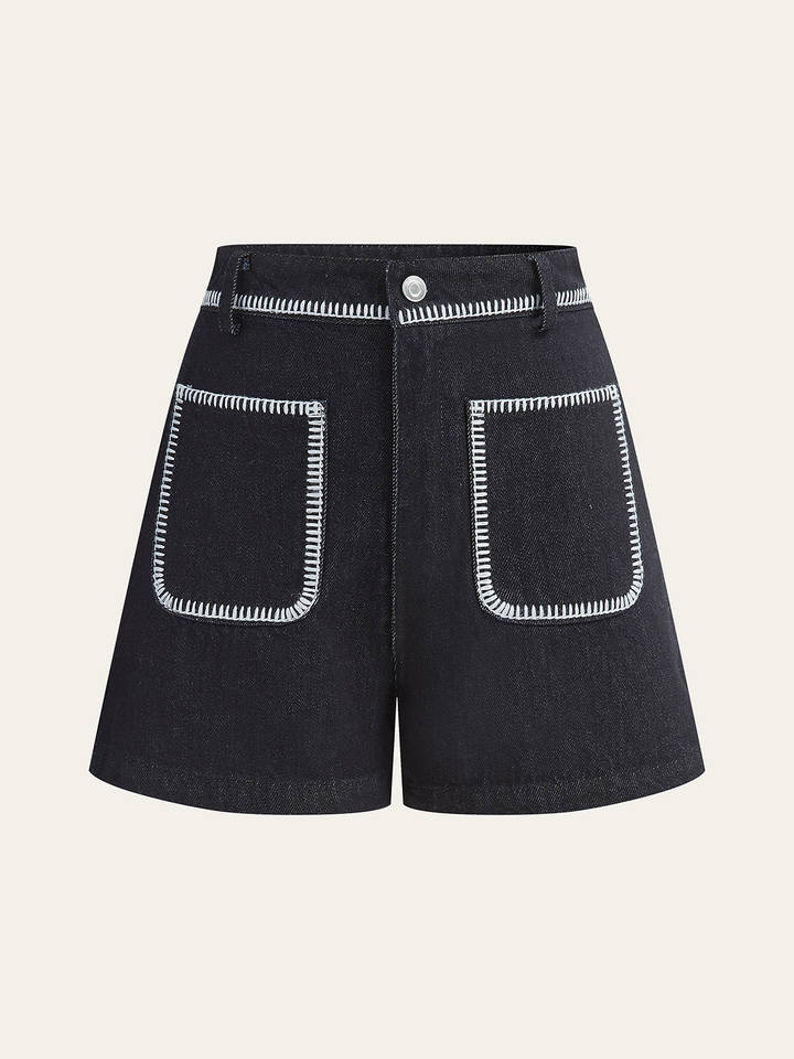Short en jean à bordures contrastantes