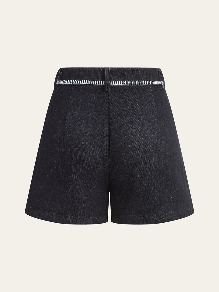 Short en jean à bordures contrastantes