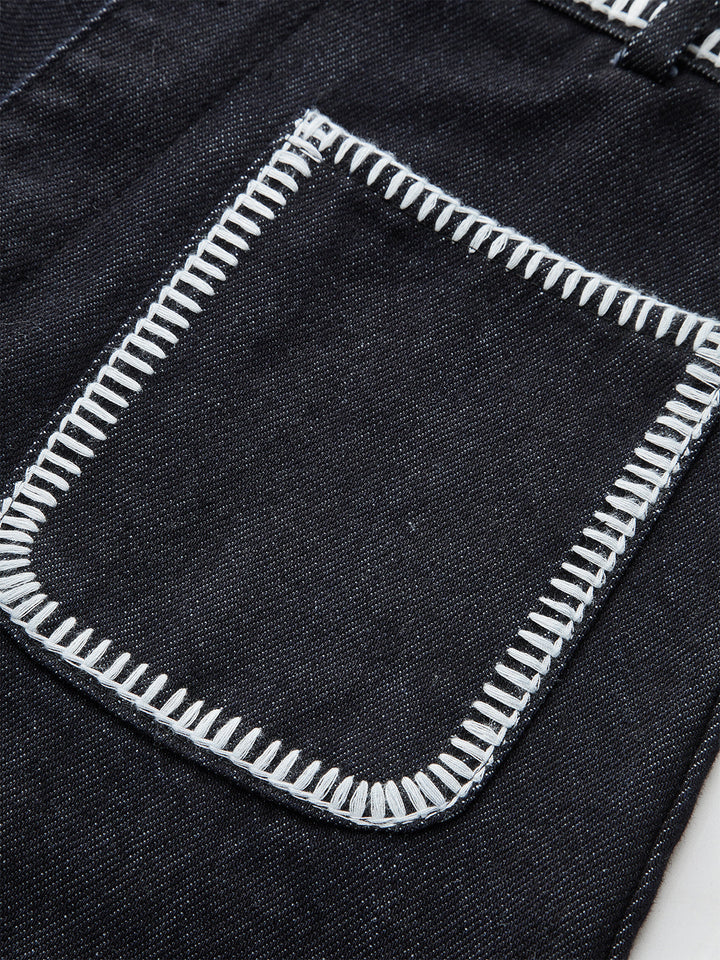 Short en jean à bordures contrastantes