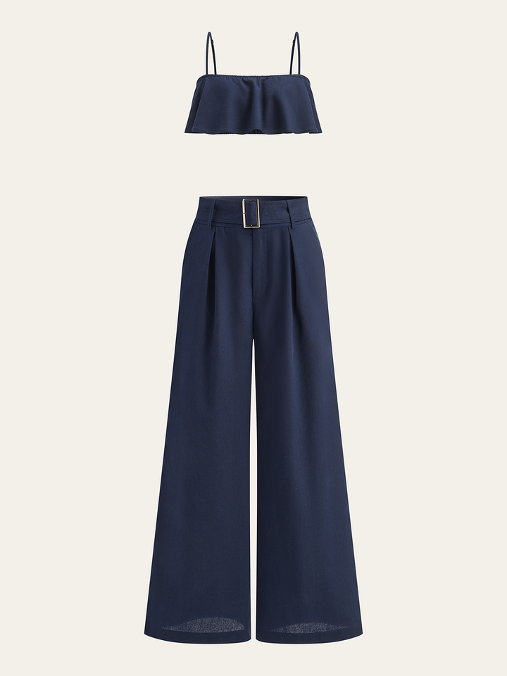 Ensemble pantalon ample et haut camisole à volants