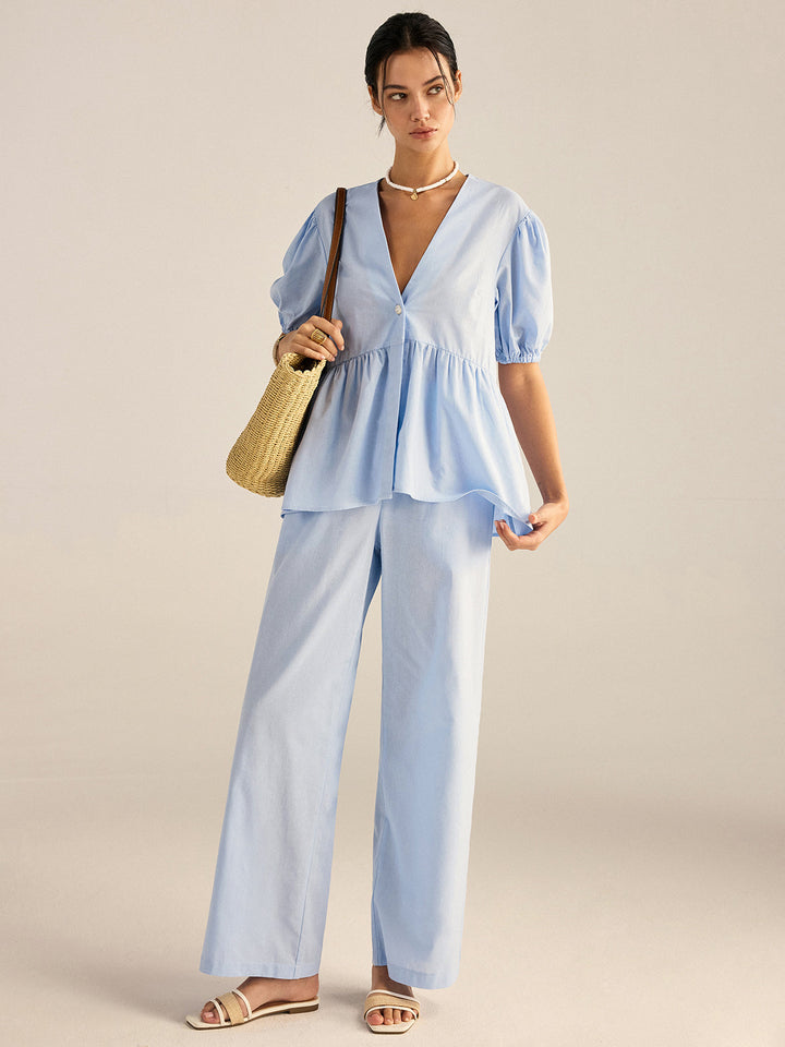 Ensemble Haut Peplum et Pantalon en Coton