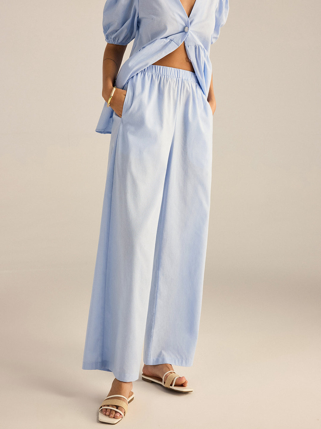 Ensemble Haut Peplum et Pantalon en Coton