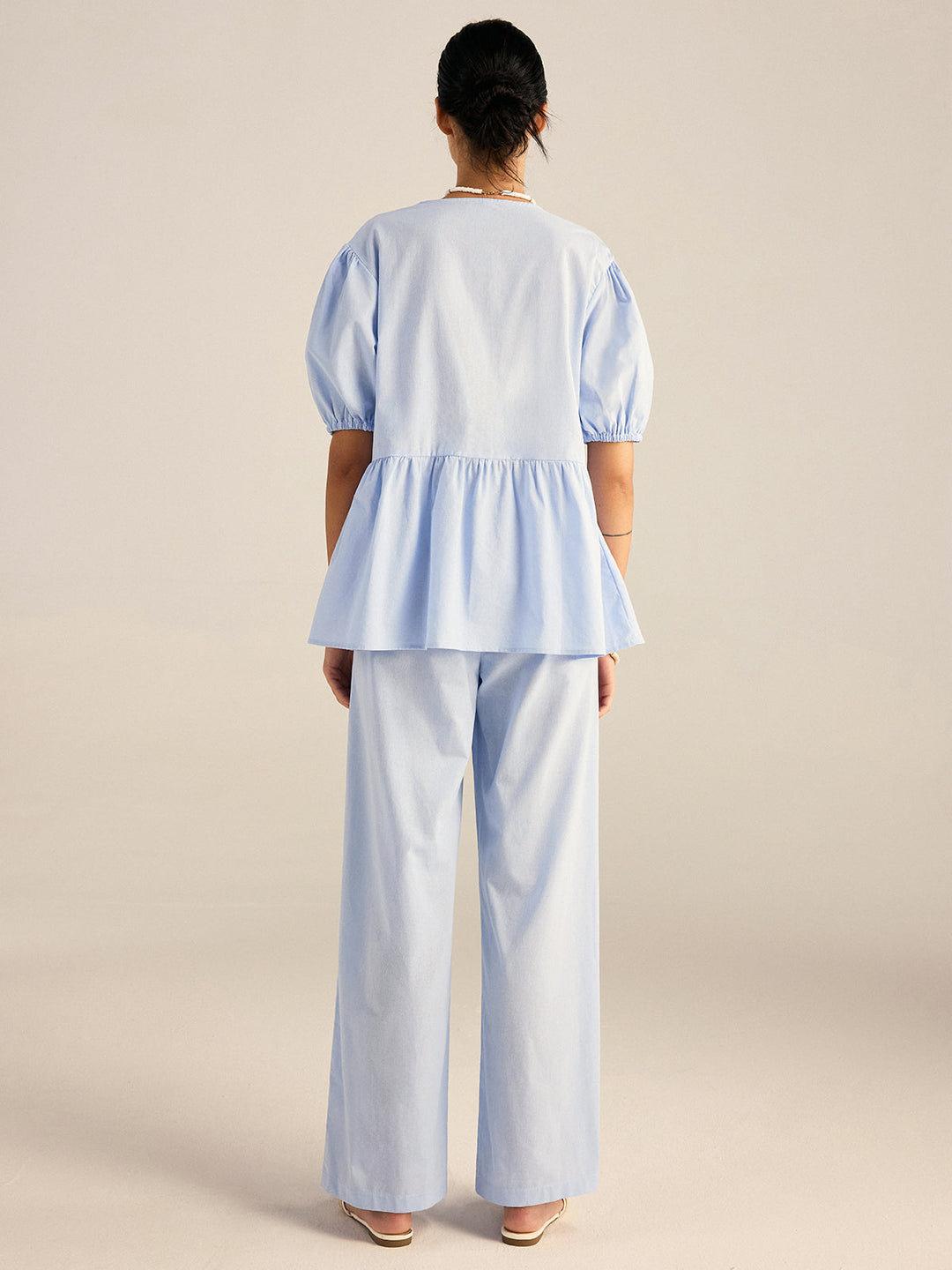 Ensemble Haut Peplum et Pantalon en Coton