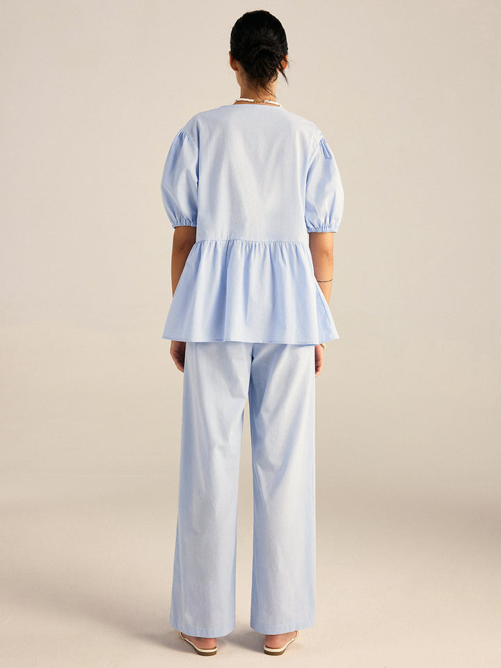 Ensemble Haut Peplum et Pantalon en Coton