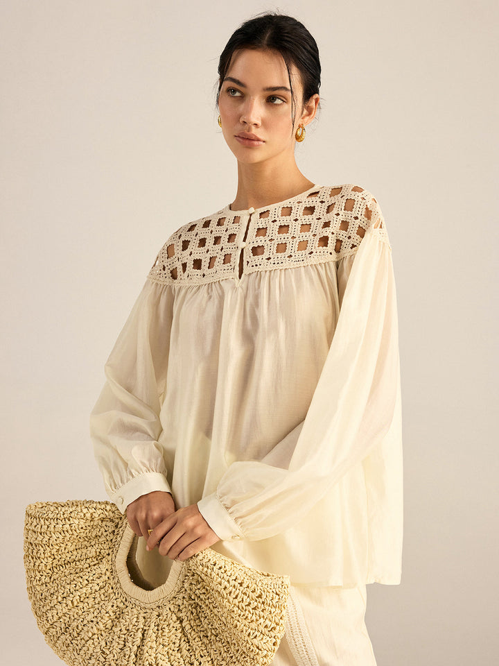 Blouse en Tencel au Crochet Semi-Transparente