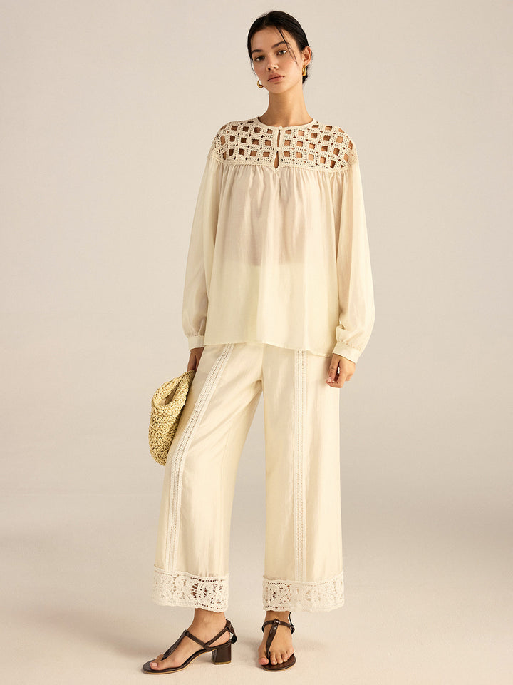 Blouse en Tencel au Crochet Semi-Transparente