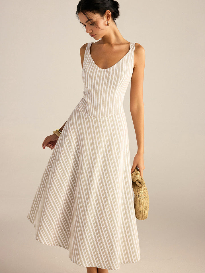 Robe Mi-longue à Ourlet Asymétrique et Rayures