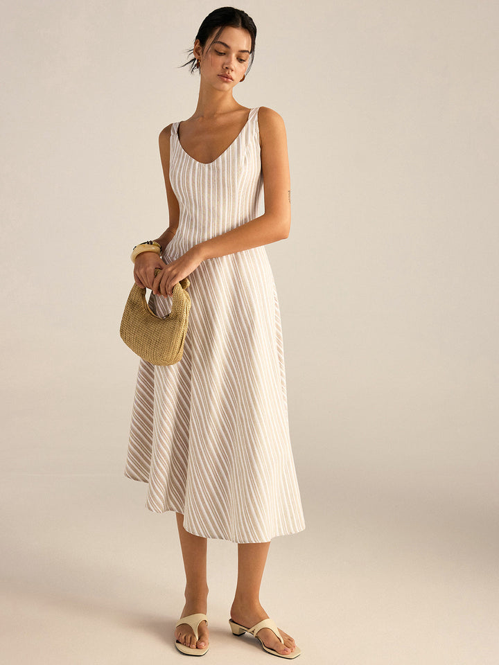 Robe Mi-longue à Ourlet Asymétrique et Rayures