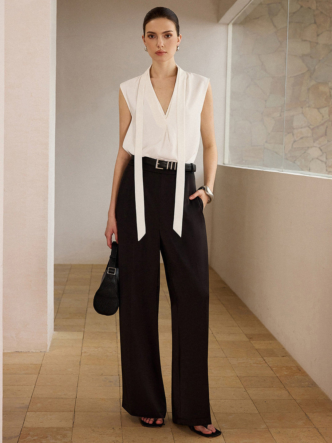 Blouse Sans Manches avec Encolure Cravate