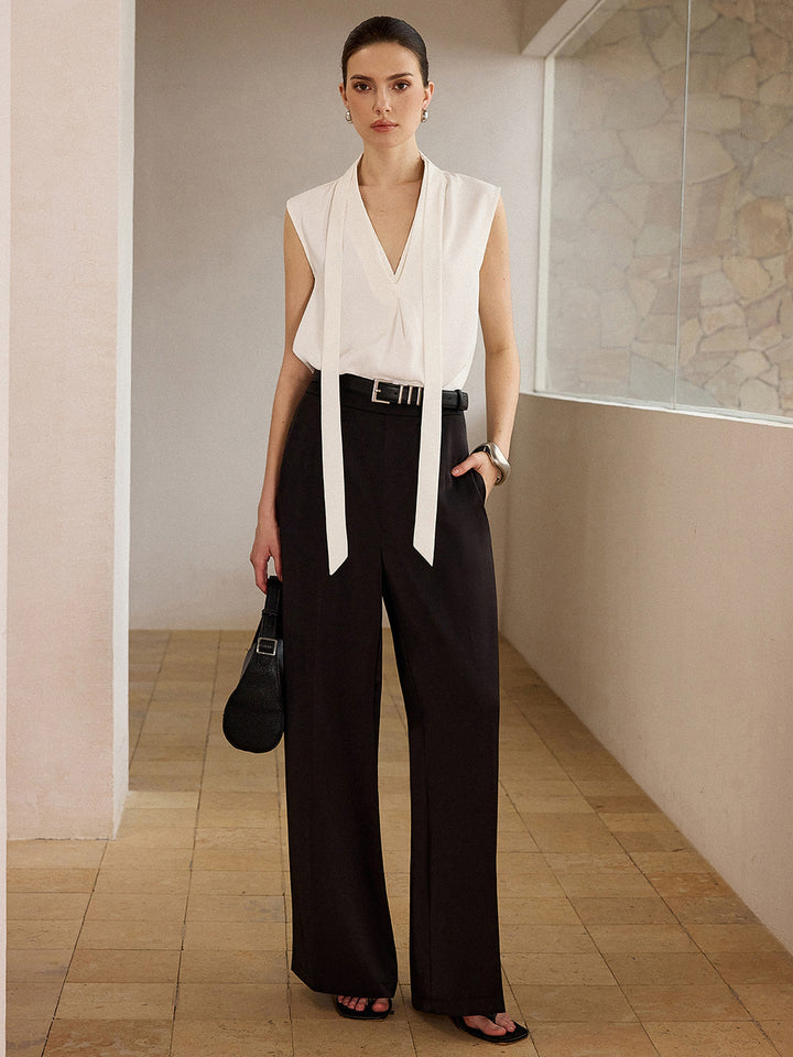 Blouse Sans Manches avec Encolure Cravate