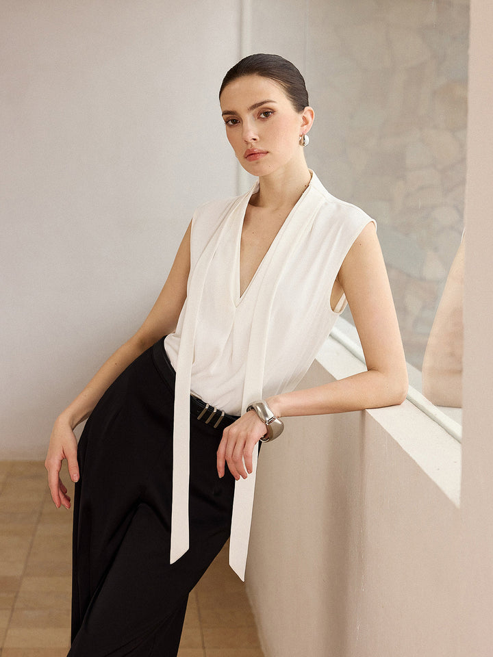 Blouse Sans Manches avec Encolure Cravate