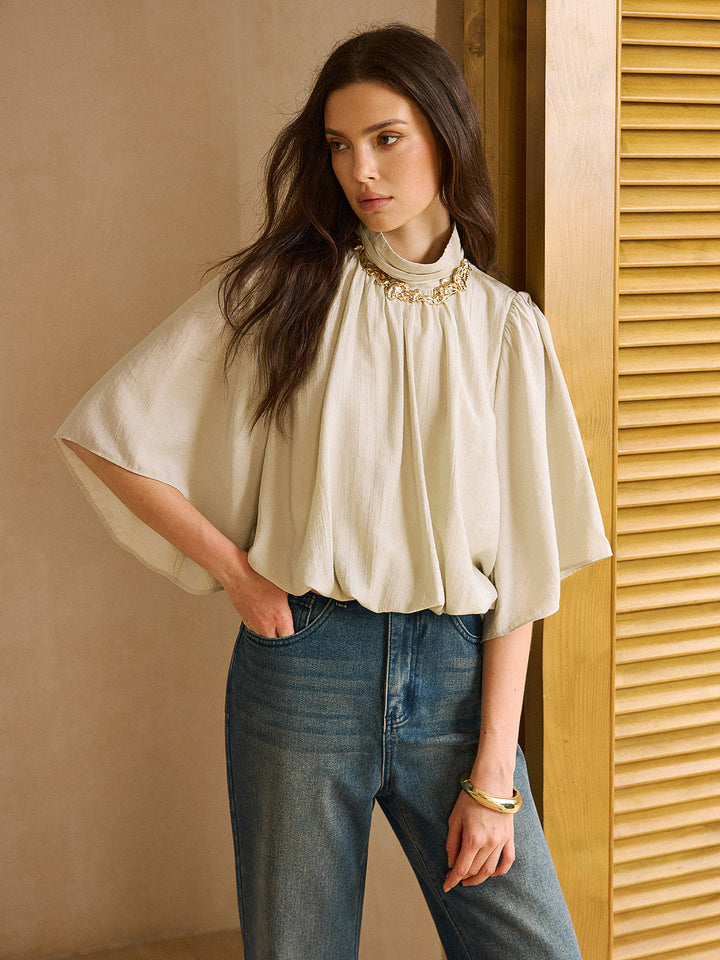 Chemise à Manches Mi-Longues à Ourlet Élastique