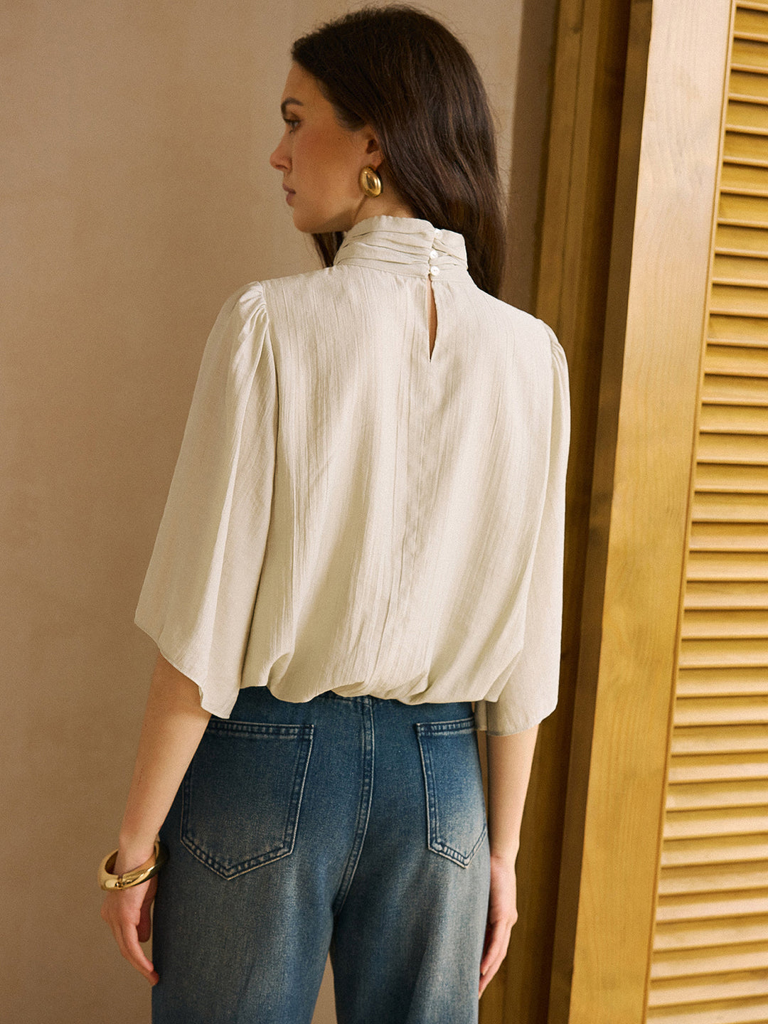 Chemise à Manches Mi-Longues à Ourlet Élastique