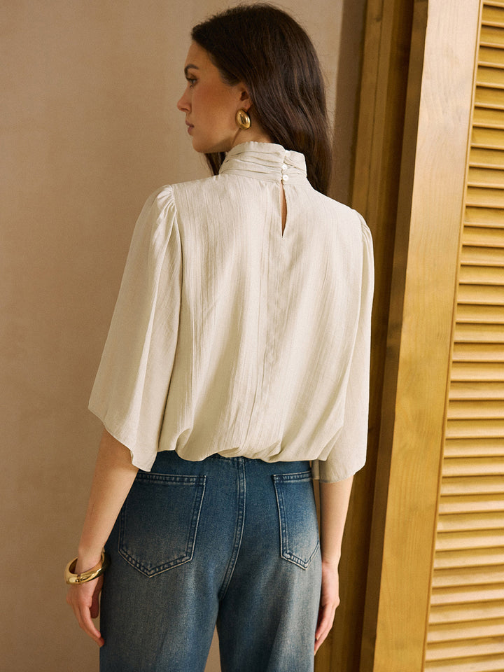 Chemise à Manches Mi-Longues à Ourlet Élastique