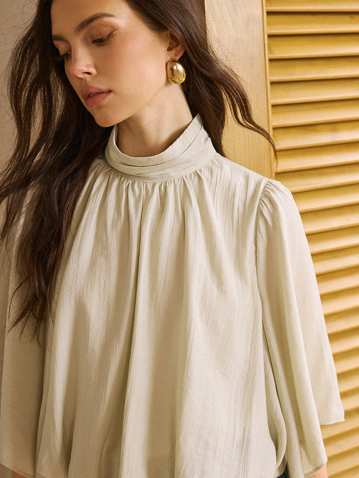 Chemise à Manches Mi-Longues à Ourlet Élastique