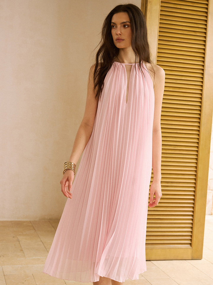 Robe Mi-longue Plissée Semi-Transparente avec Découpes