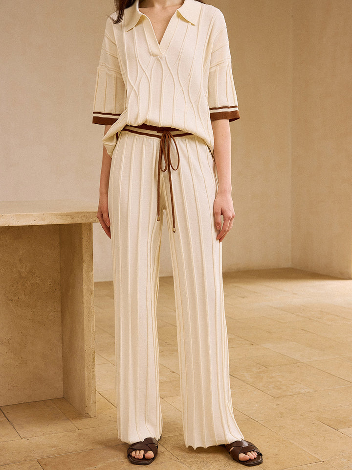Ensemble pantalon droit à cordon de serrage et haut à col polo à garniture contrastée