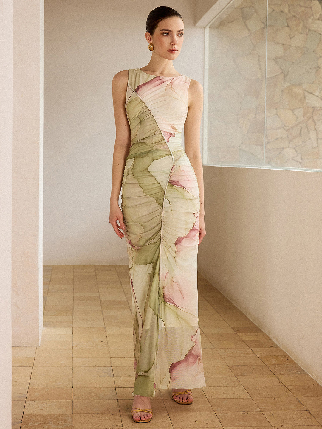 Robe Longue Maille Semi-Transparente Imprimée