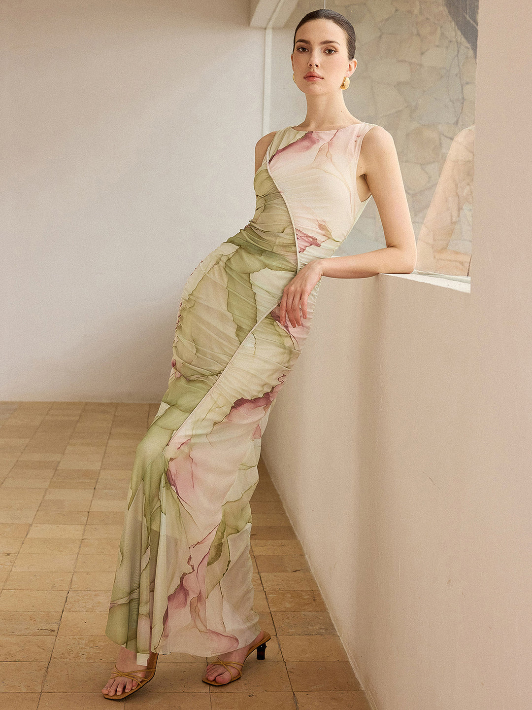 Robe Longue Maille Semi-Transparente Imprimée