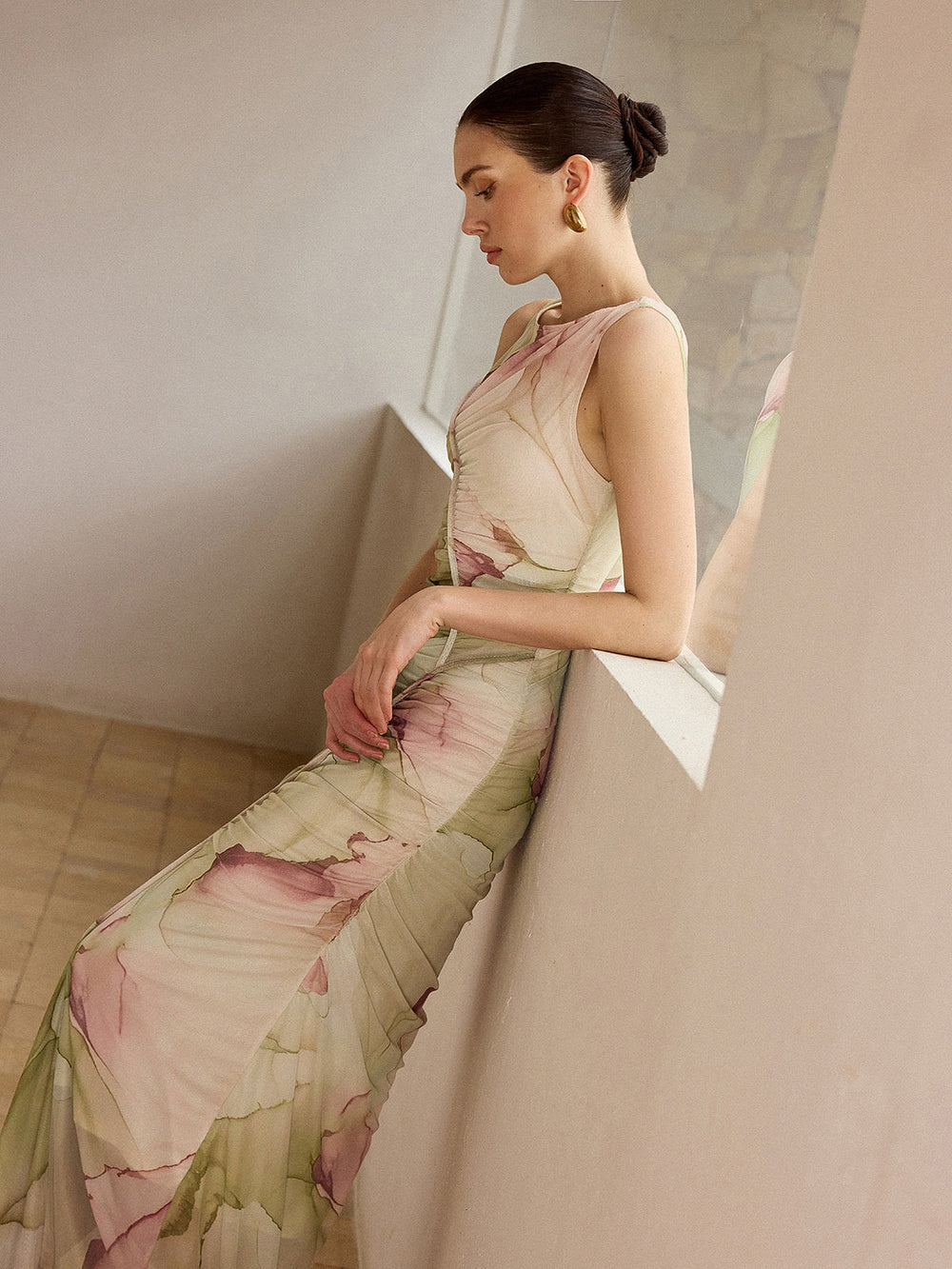 Robe Longue Maille Semi-Transparente Imprimée