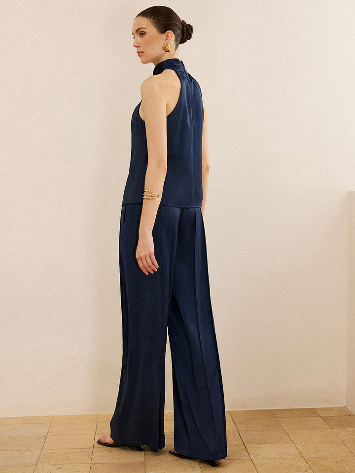 Ensemble Haut Dos Nu en Satin et Pantalon Large