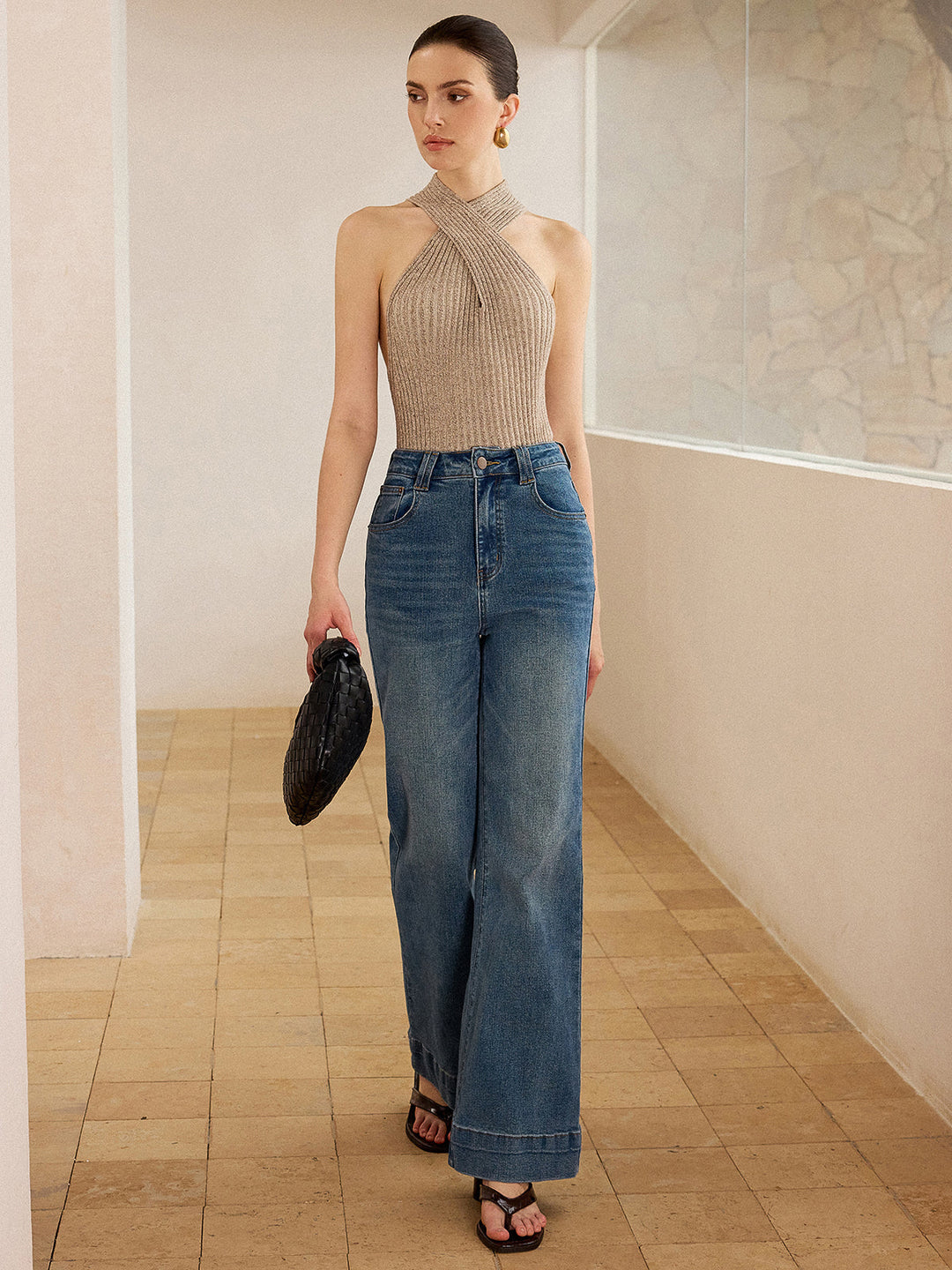 Haut en tricot à col licou croisé