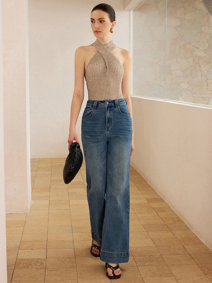 Haut en tricot à col licou croisé