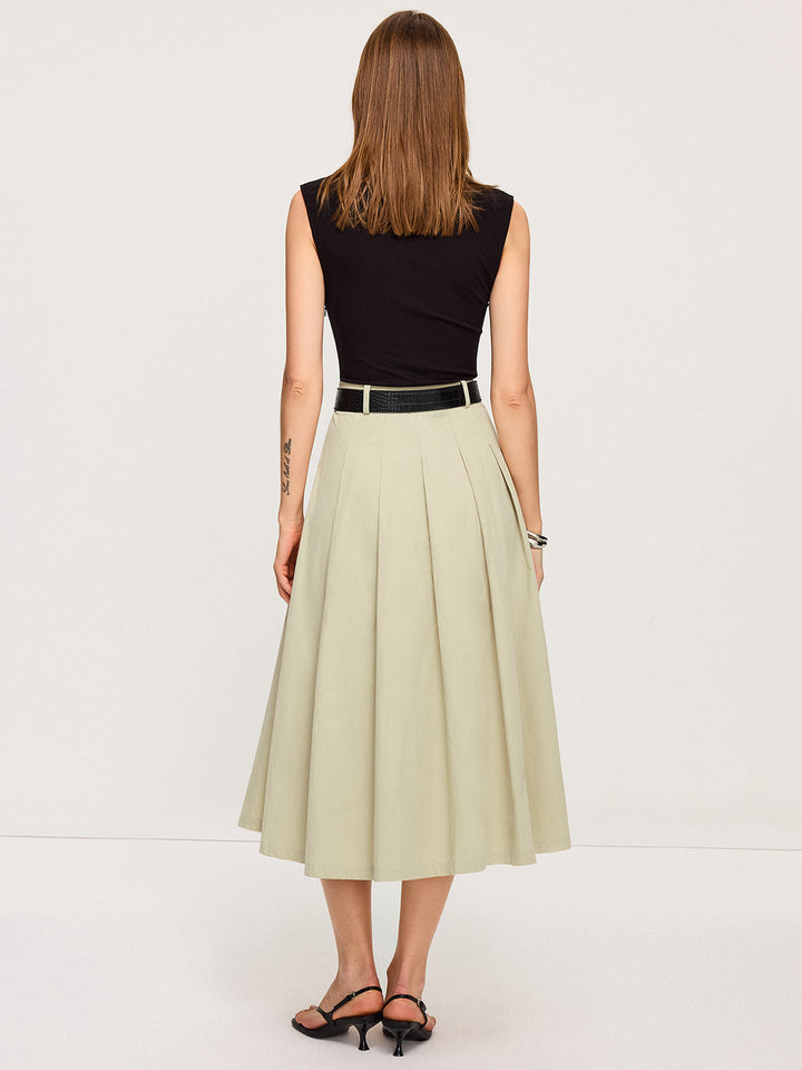 Robes Mi-Longues Ceinturées Bicolores Plissées