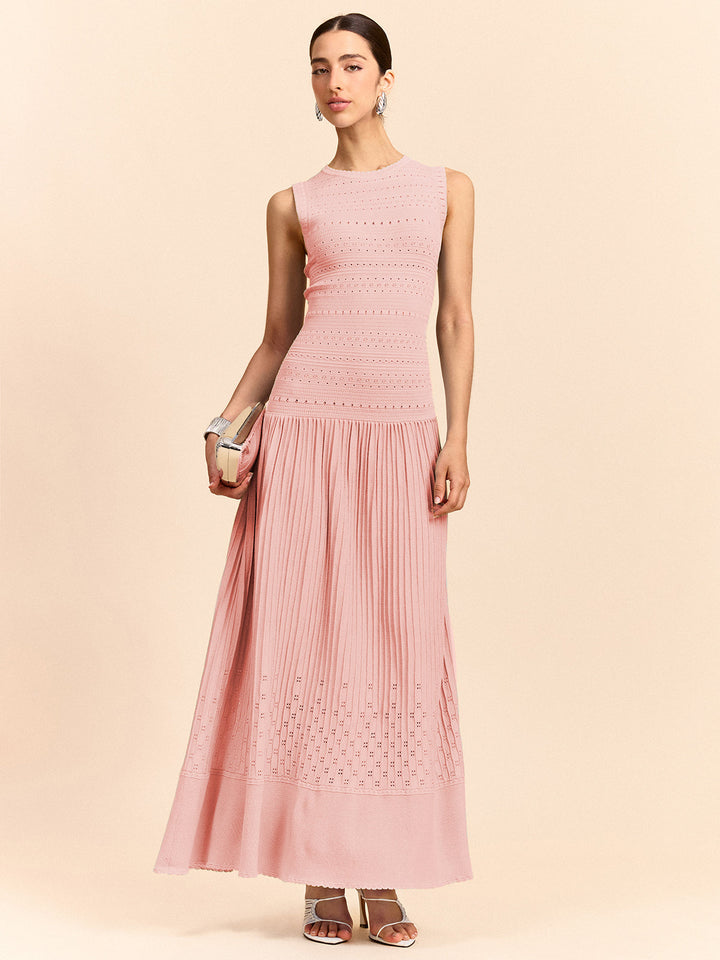 Robe Maxi Sans Manches En Tricot Œillet Plissé