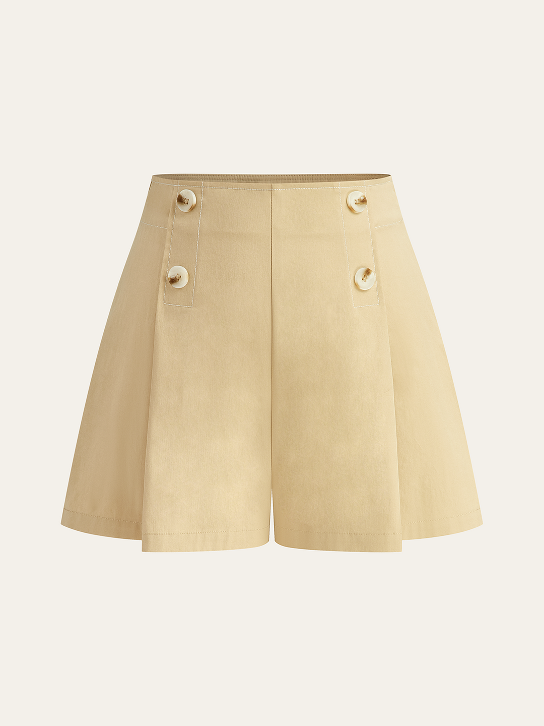 Shorts Taille Haute à Boutons et Jambes Larges